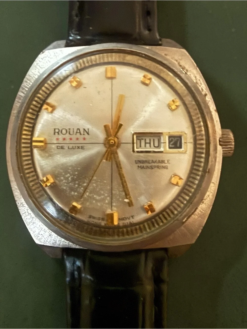 Rouan VTG De Luxe Date O Matic Mechanical Swiss Movement 60s, running,